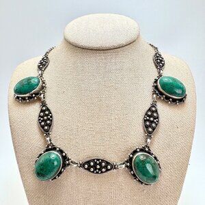 VTG Israeli King Solomon Eilat Stone Station Necklace Sterling Silver 925 20" L